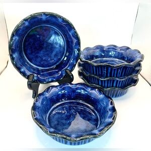 Vancasso 5-piece 5.5“ Corrugated Edge Mini Pie Pan Set - Blue - Stoneware